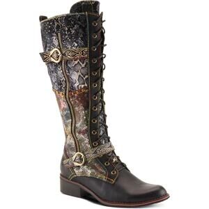 L'Artiste by Spring Step Womens Vaneyck Leather Tall Boot -- Black Multi NEW